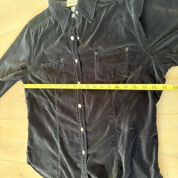 Eddie Bauer Black Snap Front Velour Top Women's Tall M Shirt Cotton Heavyweight - Picture 9 of 10